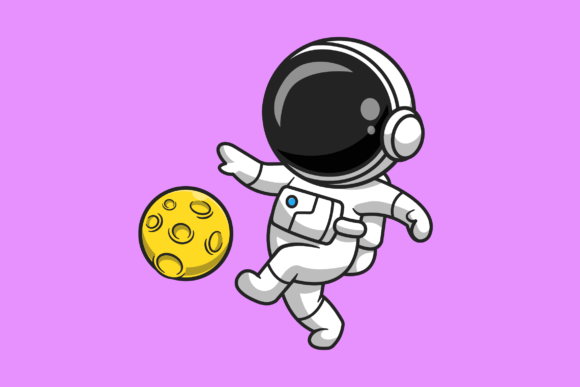 Cute Astronaut Playing Soccer Moon: Graphics & Illustrations